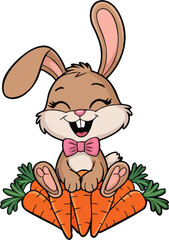 Happy Cartoon Rabbit Jumping in Puddle Vector Illustration