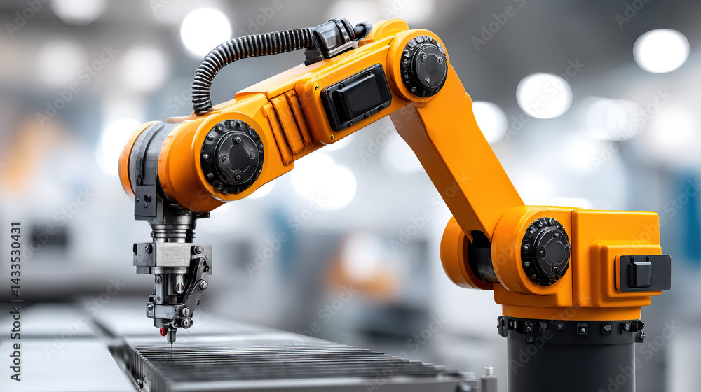 Poster robotic arm with precision tool, designed for industrial automation and efficiency in manufacturing 