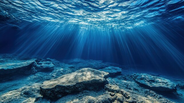 Deep ocean with rays of light piercing water