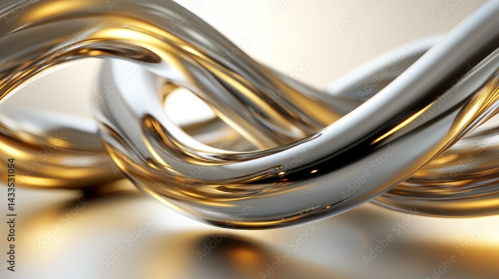 Poster twisted shiny metallic bands intertwined in an artistic abstract display