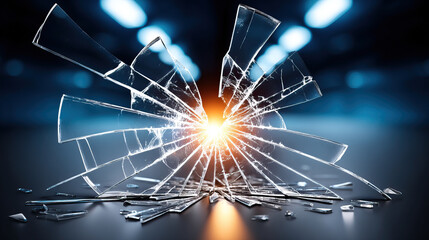 Shattered glass effect radiating light creates striking visual impact, symbolizing disruption and transformation