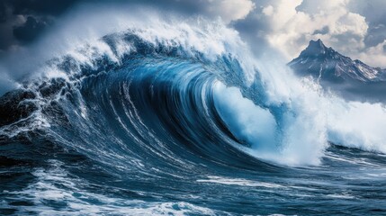 Giant Ocean Wave in Japanese Illustration Style