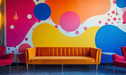 Modern Living Room with Colorful Abstract Wall Art and Sofa