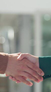 Handshake, meeting and welcome with business people in city for teamwork, deal and partnership. Collaboration, agreement and introduction with closeup of employees shaking hands for support and offer