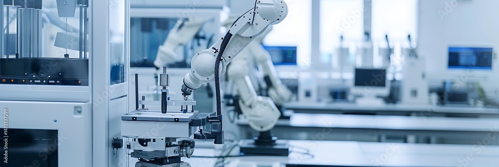 Aufkleber high-tech robotic arm operating in a clean, modern laboratory or factory setting. concept for precis