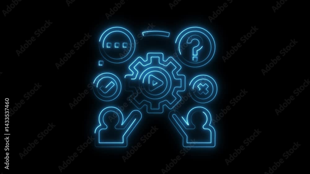 Poster animated neon icon representation of process management workflow