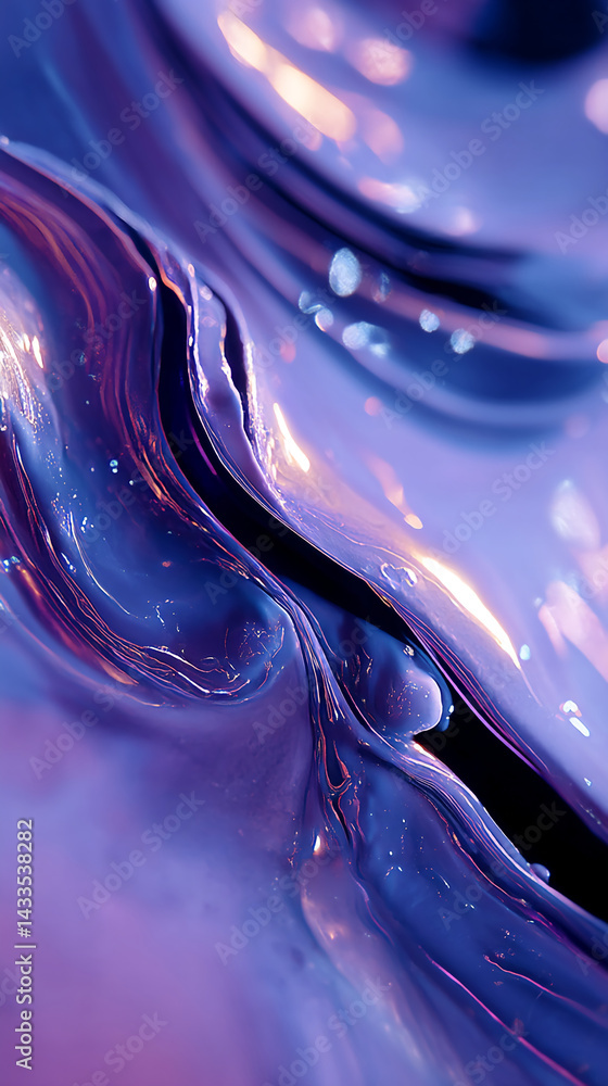 Poster abstract image of flowing purple liquid, glossy texture with light reflections, suggesting depth and