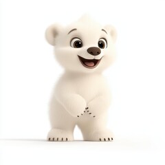 Fototapeta premium Adorable Cartoon Polar Bear Cub on White Background