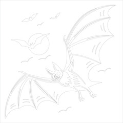 Fototapeta premium Bat Line art Illustration Flying Bat Silhouette Drawing for Halloween and Gothic Designs