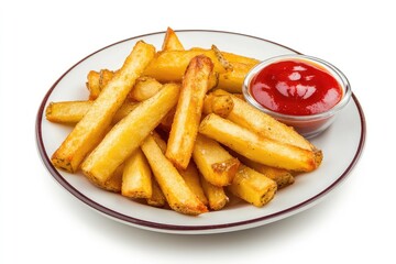Apple cut fries on plate, isolated, white background. AI generated illustration.