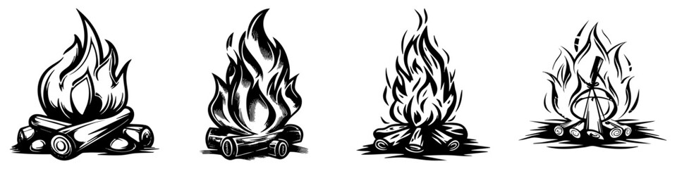 A minimalist one-line drawing of a bonfire, showcasing the simplicity and elegance of fire using continuous black lines on a white backdrop.