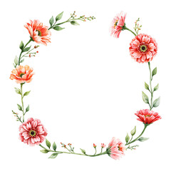 Gerbera Flowers Frame Orange and Pink Isolated Hand Drawn Watercolor Painting Illustration Spring