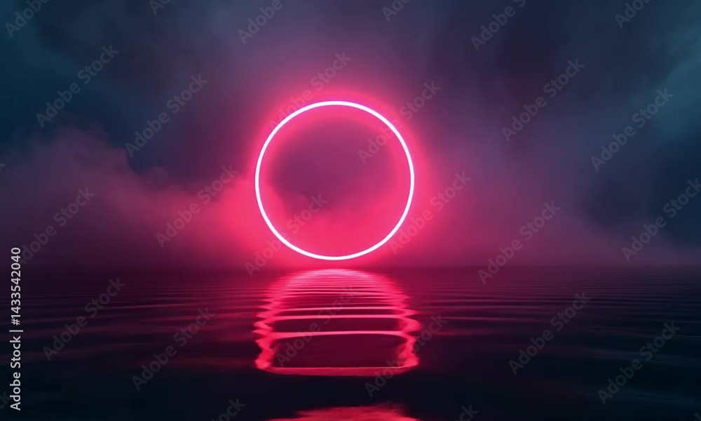 Poster neon pink light flows in circular motion creating a mesmerizing loop for meditation art background m