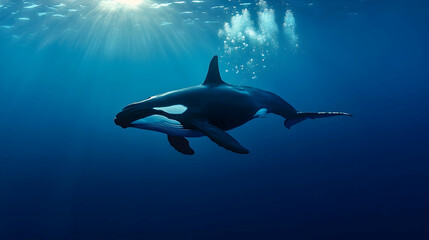 Orca Underwater Sunlight Digital Art