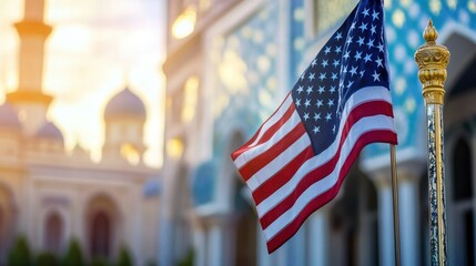 American flag waves, representing national values, pride, freedom, democracy, unity, and patriotism.