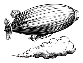 Vintage Airship Engraving in Black and White Style Illustrating Flight