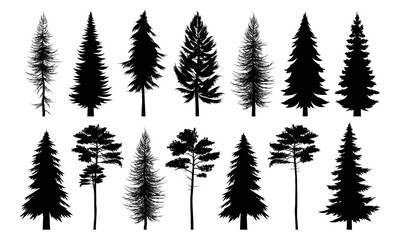 Fototapeta premium Set of silhouettes of trees. Vector illustration.
