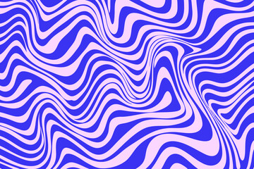 Blue Wavy Lines Abstract Background in Trendy Retro Psychedelic Style. Twisted, Swirled, and Distorted Vector Texture