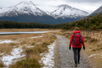 Travel adventure through snowy landscapes in New Zealand's stunning mountains filled with adventure and exploration