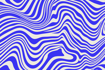 Obraz premium Blue Wavy Lines Abstract Background in Trendy Retro Psychedelic Style. Twisted, Swirled, and Distorted Vector Texture