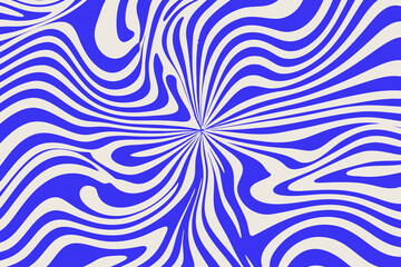 Blue Wavy Lines Abstract Background in Trendy Retro Psychedelic Style. Twisted, Swirled, and Distorted Vector Texture