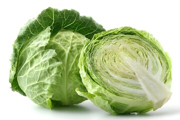 Obraz premium Fresh Green Cabbage Vegetable Closeup Isolated on White Background