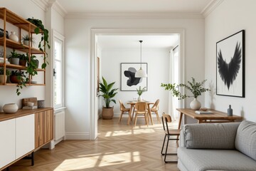 Modern Interior Design of Bright Living Space with Green Plants and Minimalist Furniture