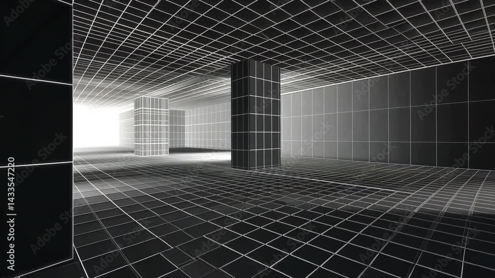 Poster modern abstract interior design geometric grid patterns in light and dark spaces create striking per