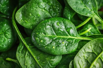 Fresh spinach leaves arranged on a clean surface with natural lighting and minimal styling. AI generated illustration.