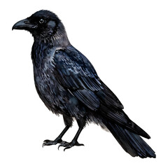 Fototapeta premium Elegant Crow Bird Standing Isolated Hand Drawn Watercolor Painting Illustration Elegant Raven