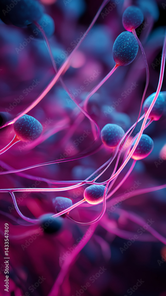 Aufkleber abstract image of glowing purple and blue orbs connected by thin, curved lines, creating a network-l