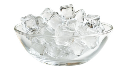 Glass bowl overflowing with refreshing ice cubes on transparent background