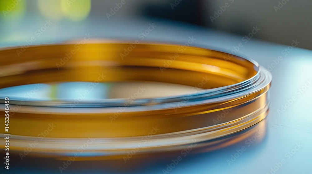 Poster close up shot of a golden circular metallic object