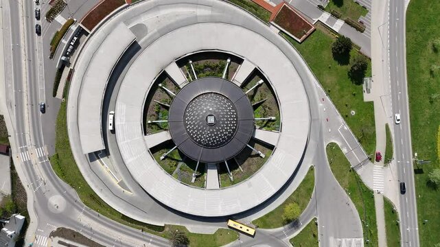 Top-down aerial of Kielce bus station, Poland