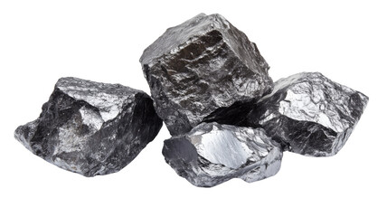 Chromium metal lumps isolated on transparent background