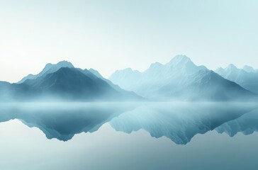 Fototapeta premium Majestic mountains bathed in early morning light, mirrored perfectly on a glassy lake surface