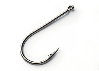 sharp fishing hook on white background