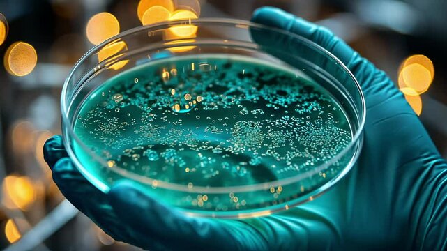 Exploring microbial cultures in a laboratory setting with vibrant blue growths