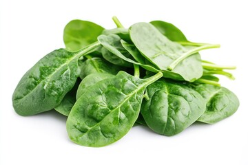 Fototapeta premium Fresh spinach leaves on white background. AI generated illustration.