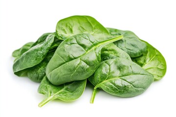 Fototapeta premium Fresh spinach leaves on white background. AI generated illustration.