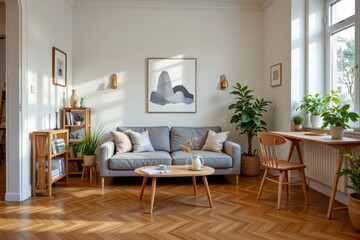 Cozy and Bright Living Room with Natural Decorations and Modern Furniture Arrangement