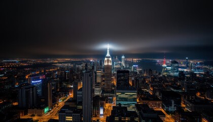 Obraz premium Cityscape at night. Illuminated skyscrapers
