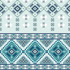 Fototapeta premium Green and turquoise geometric ethnic boho seamless pattern. Tribal pattern. African motif. Chevron vintage style, ideas for wallpaper, backdrops, tiles, blankets, and textiles.