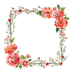 Vintage Frame made of Zinnia Flowers Isolated Hand Drawn Watercolor Painting Illustration