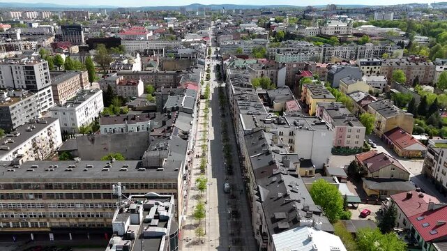 Drone view of Henryk Sienkiewicz Street in Kielce, Poland
