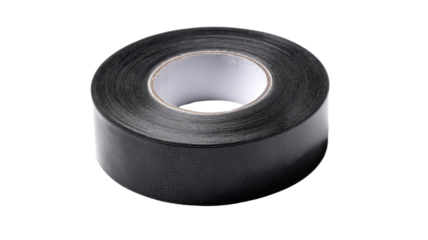 Black roll of gaffer tape on transparent background