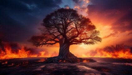 The power of the flames resonates throughout the image.  