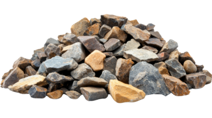 Pile of rocks forming a small mountain with transparent background