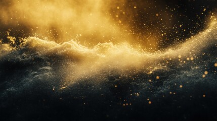 Golden illuminated particles and clouds create a magical atmosphere with textures