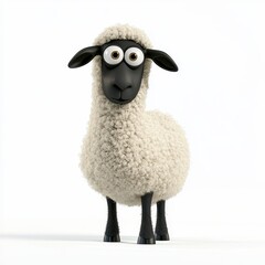 Fototapeta premium Playful Cartoon Sheep with Large Eyes and Fluffy White Wool